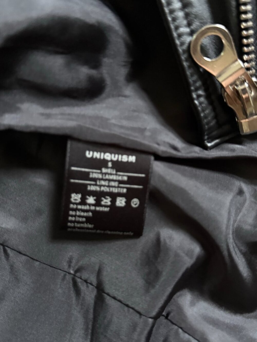 Leather Jacket 100% Lambskin Black Moto Biker Zip Uniquism New York Small - Picture 10 of 15
